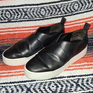 VINCE 'WARREN' BLACK LEATHER PLATFORM SLIP-ON WOMENS SHOES